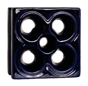 Elemento vazado de louça esmaltado Flor Azul Cobalto