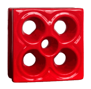 Elemento vazado de louça esmaltado Flor Vermelho